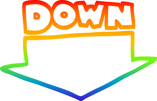 rainbow gradient line drawing of a cartoon down arrow png