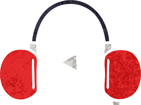retro illustration style cartoon of a retro headphones png