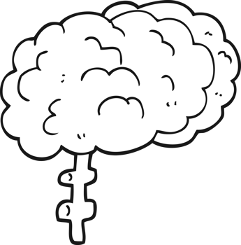 hand drawn black and white cartoon brain png