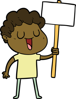 laughing cartoon man with black signpost png