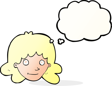 cartoon happy female face with thought bubble png