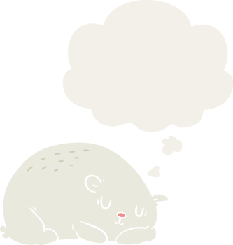cartoon polar bear with thought bubble in retro style png