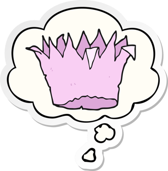 cartoon paper crown with thought bubble as a printed sticker png