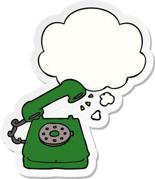 cartoon old telephone with thought bubble as a printed sticker png