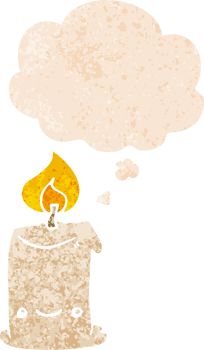 cartoon candle with thought bubble in grunge distressed retro textured style png