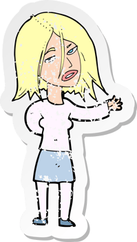 retro distressed sticker of a cartoon unhappy woman drawing png