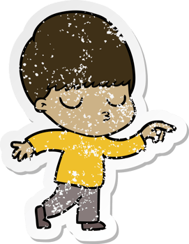 distressed sticker of a cartoon calm boy png
