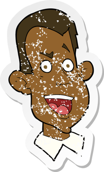 retro distressed sticker of a cartoon male face png