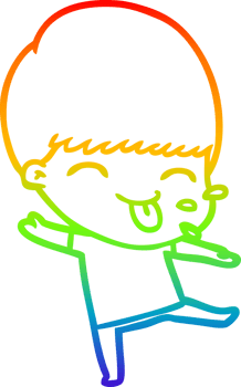 rainbow gradient line drawing of a cartoon boy sticking out tongue png