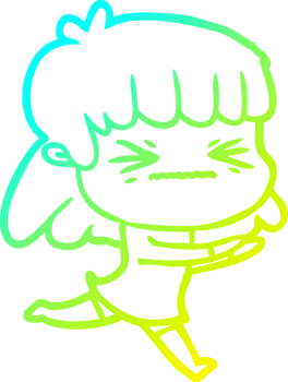 cold gradient line drawing of a cartoon woman png