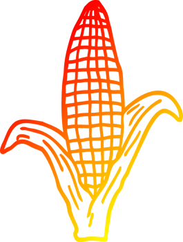 warm gradient line drawing of a cartoon corn on cob png