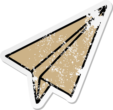distressed sticker of a cute cartoon paper aeroplane png