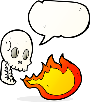 cartoon fire breathing skull with speech bubble png