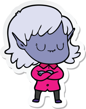 sticker of a happy cartoon elf girl png