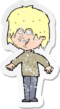 retro distressed sticker of a cartoon excited man drawing png