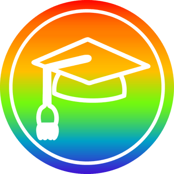 graduation cap circular icon with rainbow gradient finish png