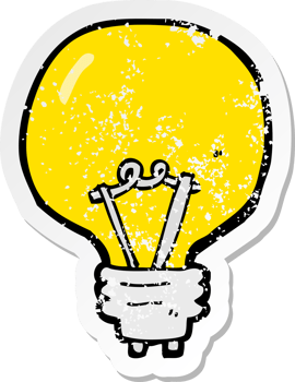 retro distressed sticker of a cartoon light bulb drawing png