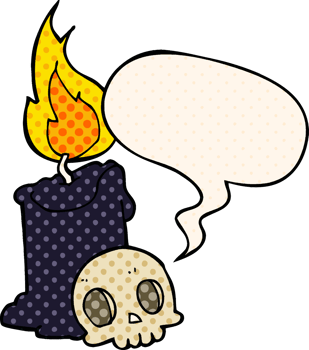 cartoon skull and candle with speech bubble in comic book style png