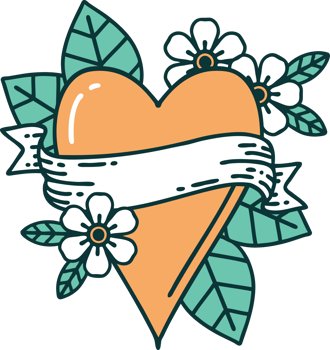 iconic tattoo style image of a heart and banner png