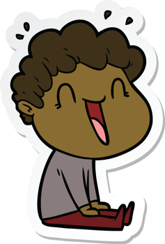 sticker of a cartoon happy man laughing png