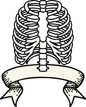 traditional tattoo with banner of a rib cage png