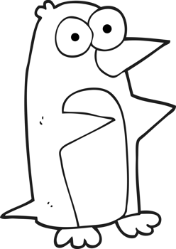 hand drawn black and white cartoon penguin png