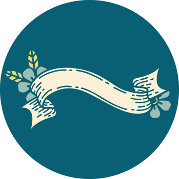 iconic tattoo style image of a banner and flowers png