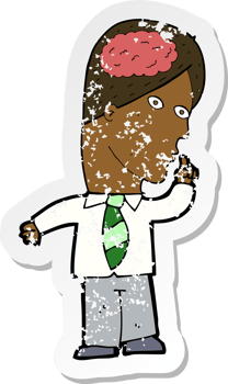 retro distressed sticker of a cartoon businessman with huge brain png