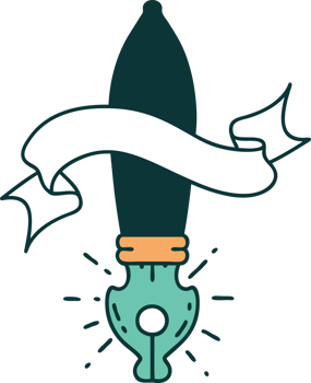 scroll banner with tattoo style fountain pen png