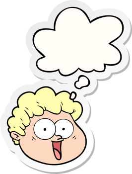 cartoon male face with thought bubble as a printed sticker png