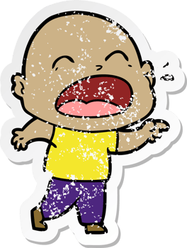 distressed sticker of a cartoon shouting bald man png