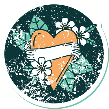 iconic distressed sticker tattoo style image of a heart and banner png