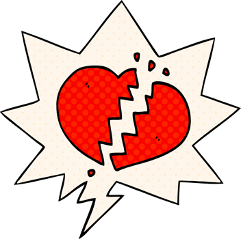 cartoon broken heart with speech bubble in comic book style png