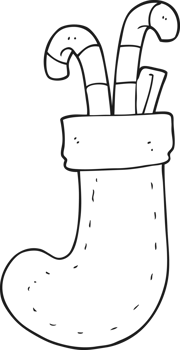 hand drawn black and white cartoon christmas stocking png