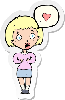 sticker of a cartoon surprised woman in love png