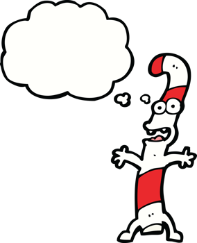 cartoon candy cane with thought bubble png