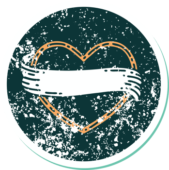 iconic distressed sticker tattoo style image of a heart and banner png