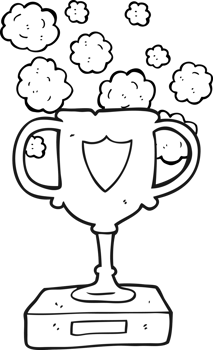 hand drawn black and white cartoon old trophy png