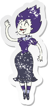 retro distressed sticker of a cartoon vampire girl png