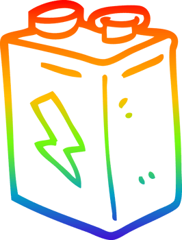 rainbow gradient line drawing of a cartoon battery png