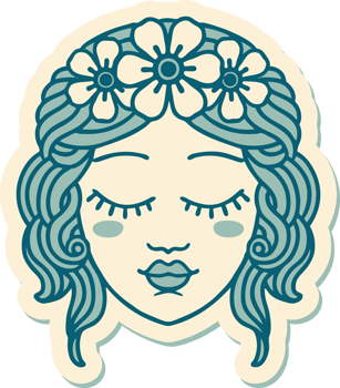 sticker of tattoo in traditional style of female face with eyes closed png