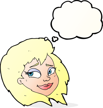 cartoon happy female face with thought bubble png