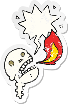 cartoon spooky halloween skull with speech bubble distressed distressed old sticker png