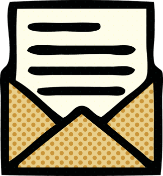 comic book style cartoon of a letter and envelope png