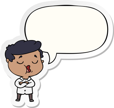 cartoon man talking with speech bubble sticker png
