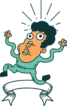 scroll banner with tattoo style frightened man png