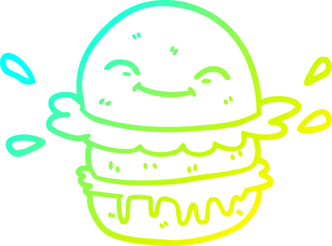 cold gradient line drawing of a cartoon fast food burger png