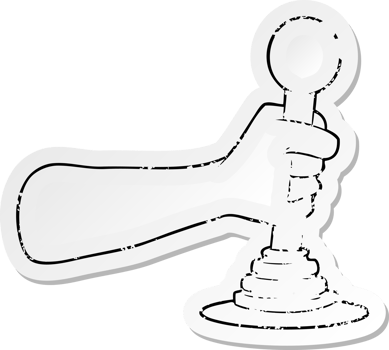 distressed sticker of a cartoon hand pulling lever png