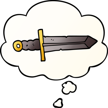 cartoon sword with thought bubble in smooth gradient style png