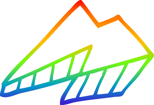 rainbow gradient line drawing of a cartoon lightning bolt png